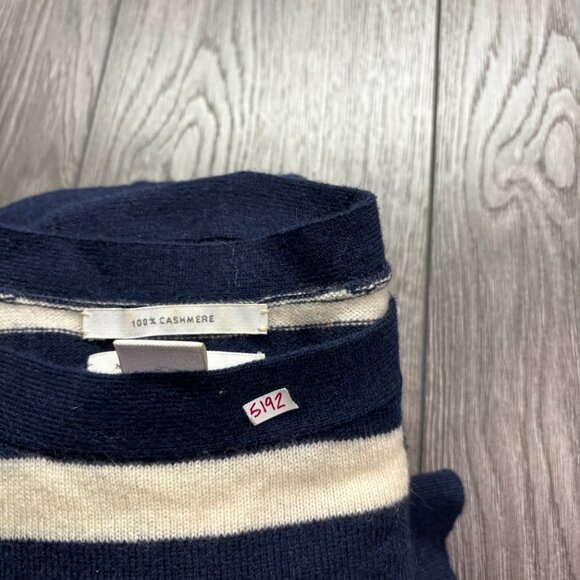 Nordstorm Signature 100% Cashmere Peplum Sweater Nautical Blue stripe Large - Picture 8 of 8